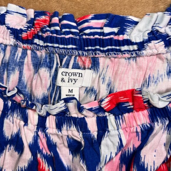 Crown & Ivy Women Medium Blue Pink Ikat 3/4 Sleeve Off the‎ Shoulder Blouse (R) - Picture 4 of 5